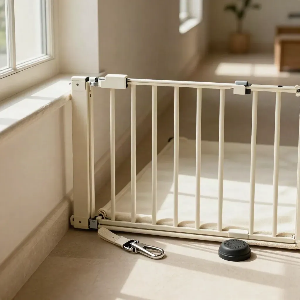 Kit per visita in casa per cani: cancelleto, tappetino pieghevole, clip guinzaglio e fermaporta